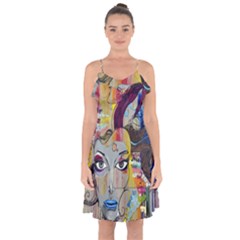 Graffiti Mural Street Art Painting Ruffle Detail Chiffon Dress