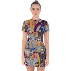 Graffiti Mural Street Art Painting Drop Hem Mini Chiffon Dress