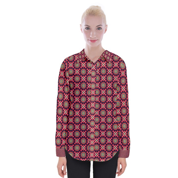 Kaleidoscope Seamless Pattern Womens Long Sleeve Shirt