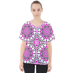 Oriental Pattern V-neck Dolman Drape Top