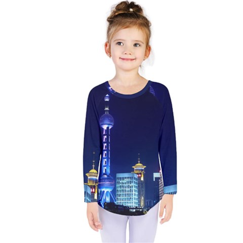 Shanghai Oriental Pearl Tv Tower Kids  Long Sleeve Tee by BangZart