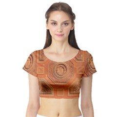 Symbolism Paneling Oriental Ornament Pattern Short Sleeve Crop Top (tight Fit) by BangZart