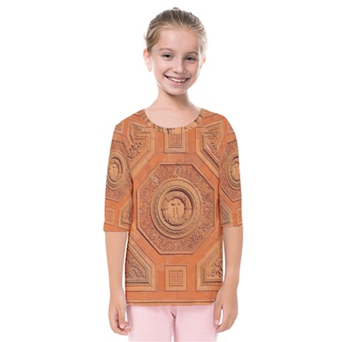 Symbolism Paneling Oriental Ornament Pattern Kids  Quarter Sleeve Raglan Tee by BangZart