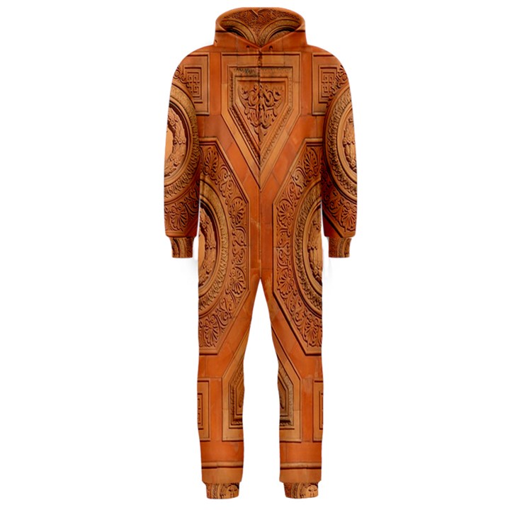 Symbolism Paneling Oriental Ornament Pattern Hooded Jumpsuit (Men) 