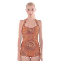 Symbolism Paneling Oriental Ornament Pattern Boyleg Halter Swimsuit  View1