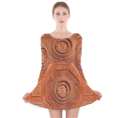 Symbolism Paneling Oriental Ornament Pattern Long Sleeve Velvet Skater Dress by BangZart