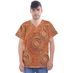 Symbolism Paneling Oriental Ornament Pattern Men s V-neck Scrub Top