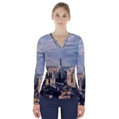 Shanghai The Window Sunny Days City V-neck Long Sleeve Top by BangZart