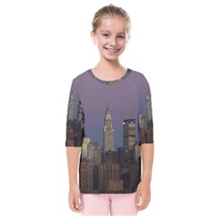 Skyline City Manhattan New York Kids  Quarter Sleeve Raglan Tee