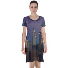 Skyline City Manhattan New York Short Sleeve Nightdress by BangZart