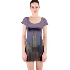 Skyline City Manhattan New York Short Sleeve Bodycon Dress by BangZart