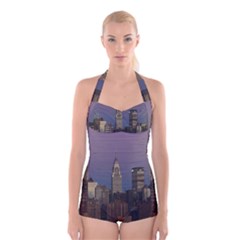 Skyline City Manhattan New York Boyleg Halter Swimsuit  by BangZart