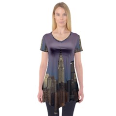 Skyline City Manhattan New York Short Sleeve Tunic  by BangZart