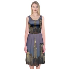 Skyline City Manhattan New York Midi Sleeveless Dress by BangZart