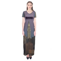 Skyline City Manhattan New York Short Sleeve Maxi Dress by BangZart