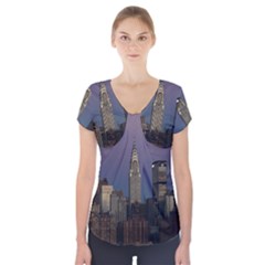 Skyline City Manhattan New York Short Sleeve Front Detail Top by BangZart