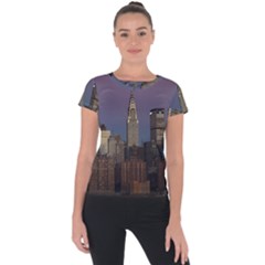 Skyline City Manhattan New York Short Sleeve Sports Top  by BangZart