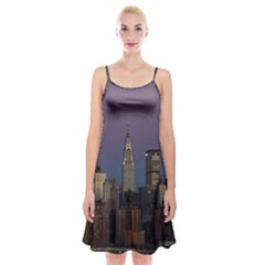 Skyline City Manhattan New York Spaghetti Strap Velvet Dress by BangZart