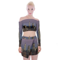 Skyline City Manhattan New York Off Shoulder Top With Skirt Set by BangZart