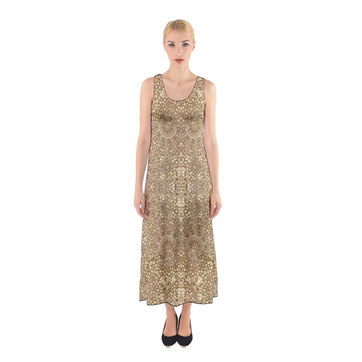 Ornate Golden Baroque Design Sleeveless Maxi Dress