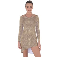 Ornate Golden Baroque Design Asymmetric Cut-out Shift Dress