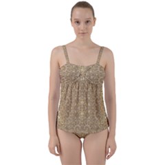 Ornate Golden Baroque Design Twist Front Tankini Set