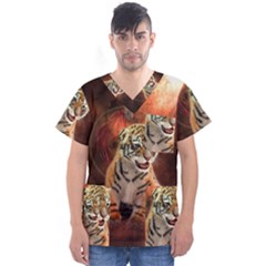 Cute Little Tiger Baby Men s V-neck Scrub Top