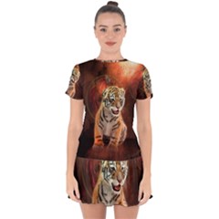 Cute Little Tiger Baby Drop Hem Mini Chiffon Dress by FantasyWorld7