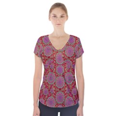 Hearts Can Also Be Flowers Such As Bleeding Hearts Pop Art Short Sleeve Front Detail Top by pepitasart