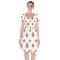 Graphic Nature Motif Pattern Short Sleeve Bardot Dress