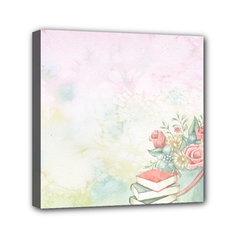 Romantic Watercolor Books And Flowers Mini Canvas 6  X 6  by paulaoliveiradesign