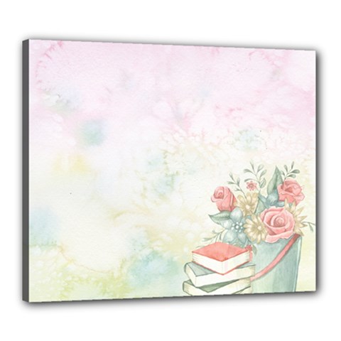 Romantic Watercolor Books And Flowers Canvas 24  X 20  by paulaoliveiradesign