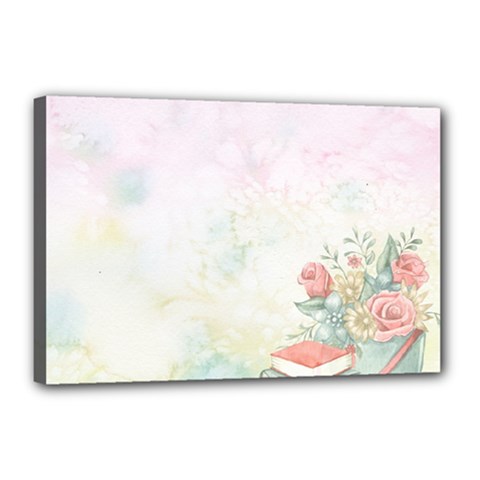 Romantic Watercolor Books And Flowers Canvas 18  X 12  by paulaoliveiradesign