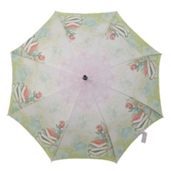 Romantic Watercolor Books And Flowers Hook Handle Umbrellas (medium) by paulaoliveiradesign