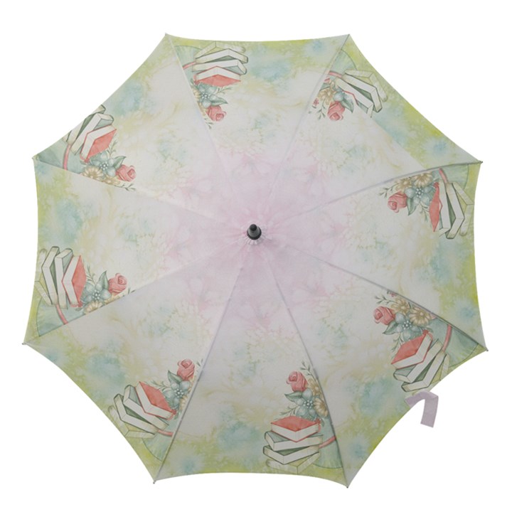 Romantic Watercolor Books and Flowers Hook Handle Umbrellas (Large)