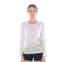 Romantic Watercolor Books And Flowers Women s Long Sleeve Tee