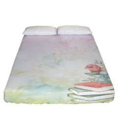 Romantic Watercolor Books And Flowers Fitted Sheet (king Size) by paulaoliveiradesign