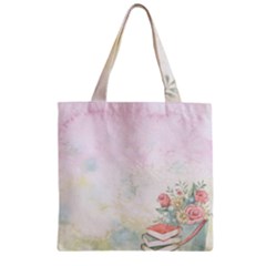 Romantic Watercolor Books And Flowers Zipper Grocery Tote Bag by paulaoliveiradesign