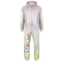 Romantic Watercolor Books And Flowers Hooded Jumpsuit (men) 