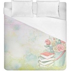 Romantic Watercolor Books And Flowers Duvet Cover (king Size) by paulaoliveiradesign