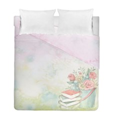 Romantic Watercolor Books And Flowers Duvet Cover Double Side (full/ Double Size) by paulaoliveiradesign