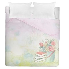 Romantic Watercolor Books And Flowers Duvet Cover Double Side (queen Size) by paulaoliveiradesign