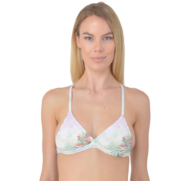 Romantic Watercolor Books and Flowers Reversible Tri Bikini Top