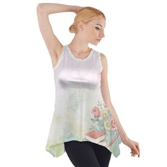 Romantic Watercolor Books And Flowers Side Drop Tank Tunic by paulaoliveiradesign