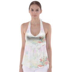 Romantic Watercolor Books And Flowers Babydoll Tankini Top by paulaoliveiradesign