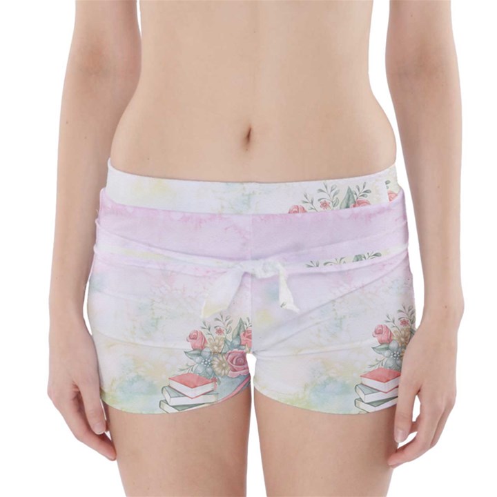 Romantic Watercolor Books and Flowers Boyleg Bikini Wrap Bottoms