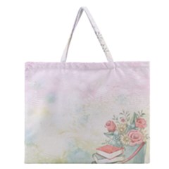 Romantic Watercolor Books And Flowers Zipper Large Tote Bag by paulaoliveiradesign