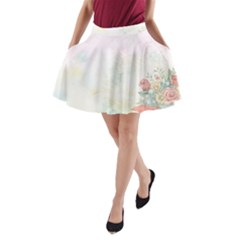 Romantic Watercolor Books And Flowers A-line Pocket Skirt by paulaoliveiradesign