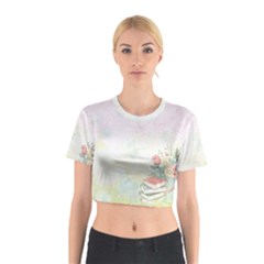 Romantic Watercolor Books And Flowers Cotton Crop Top by paulaoliveiradesign