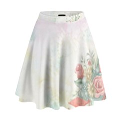 Romantic Watercolor Books And Flowers High Waist Skirt by paulaoliveiradesign